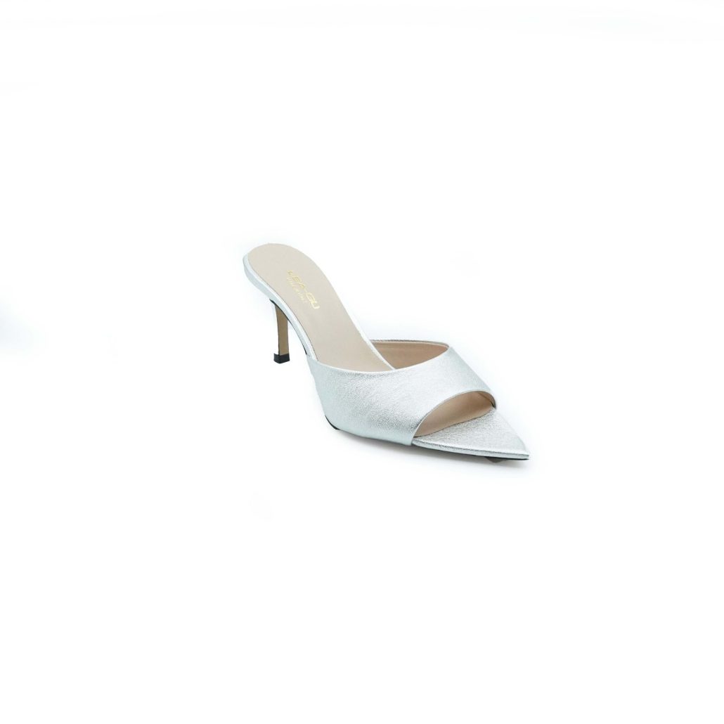 Lea Gu sandalo con tacco in nappa laminata, fascia frontale, tacco 60mm Nuova