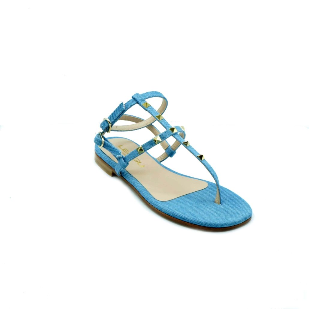 Lea Gu sandalo in jeans, borchie frontali, cinturino alla caviglia, tacco 10mm 2025