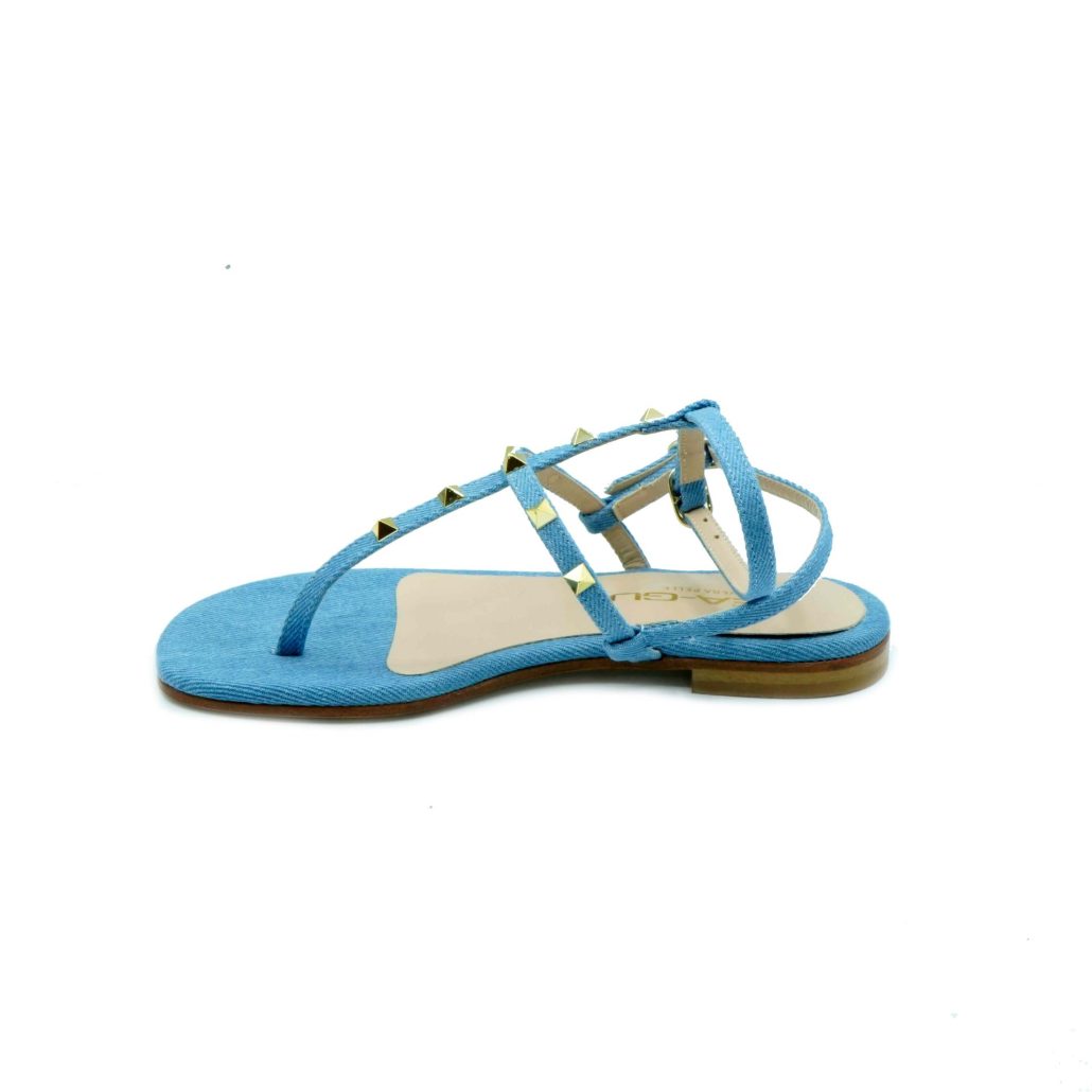 Lea Gu sandalo in jeans, borchie frontali, cinturino alla caviglia, tacco 10mm 2025