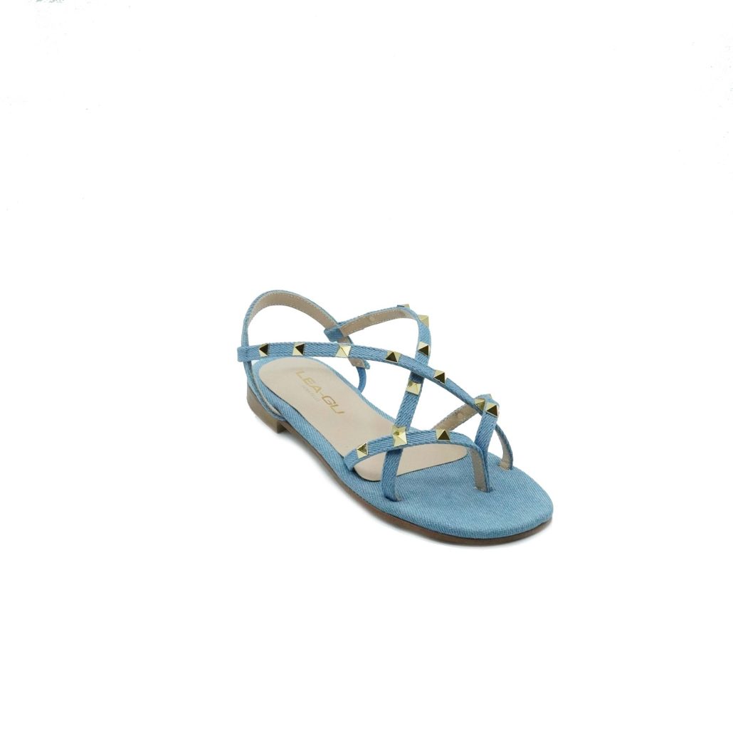 Lea Gu sandalo in jeans, borchie frontali, tacco 10mm In Linea