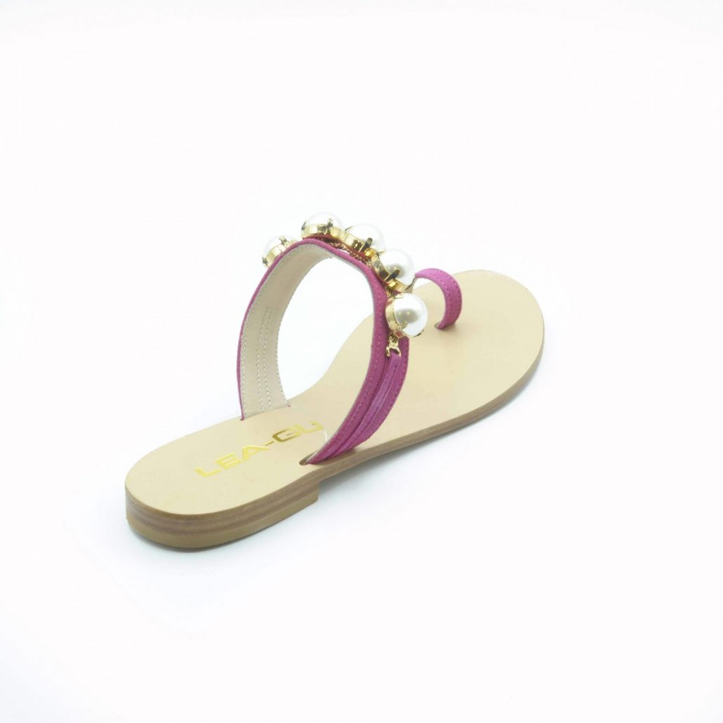 Lea Gu infradito in camoscio, fascia con perle frontale, tacco 15 mm Fino Al -60%