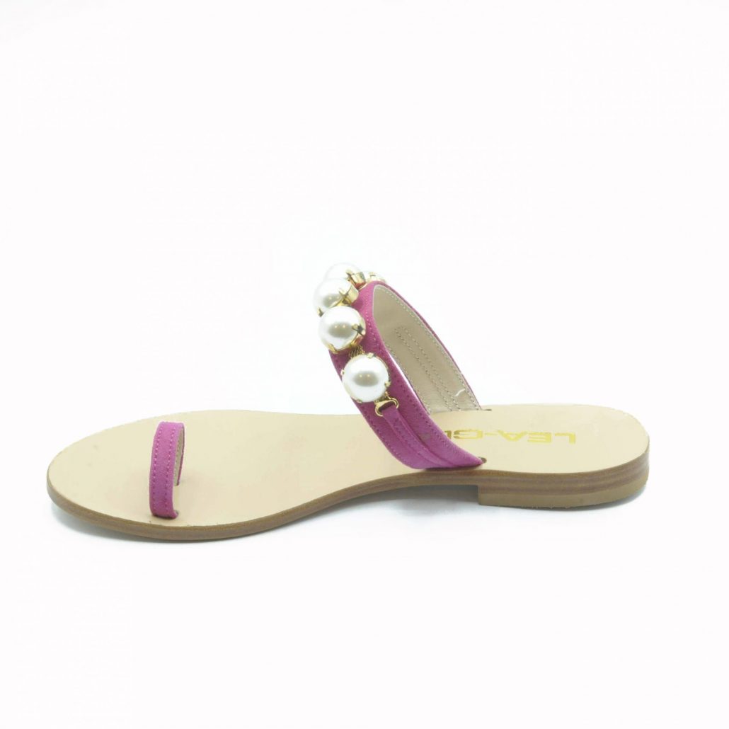 Lea Gu infradito in camoscio, fascia con perle frontale, tacco 15 mm Fino Al -60%
