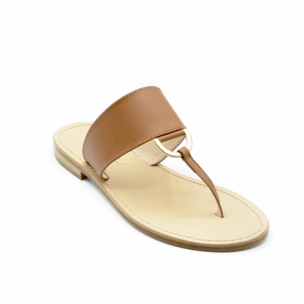 Lea Gu infradito in nappa, accessorio oro frontale, tacco 10 mm Prezzo Ridotto