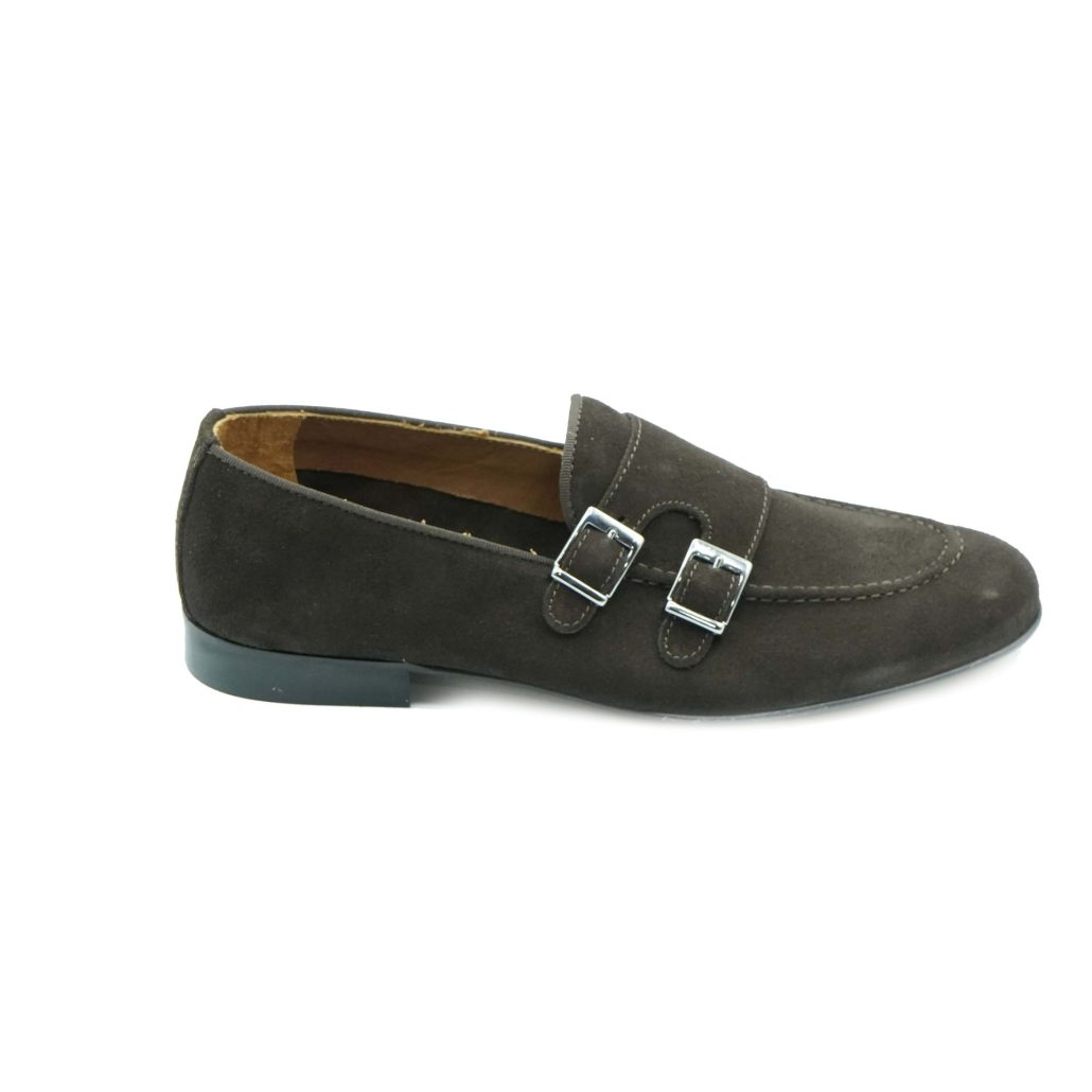 Lea Gu mocassino in camoscio, doppia fibbia frontale, tacco 20mm Offerta