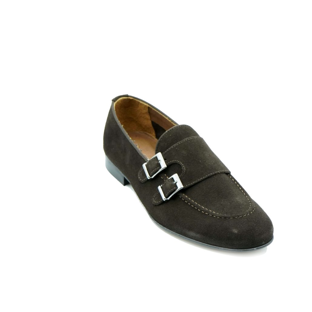 Lea Gu mocassino in camoscio, doppia fibbia frontale, tacco 20mm Offerta