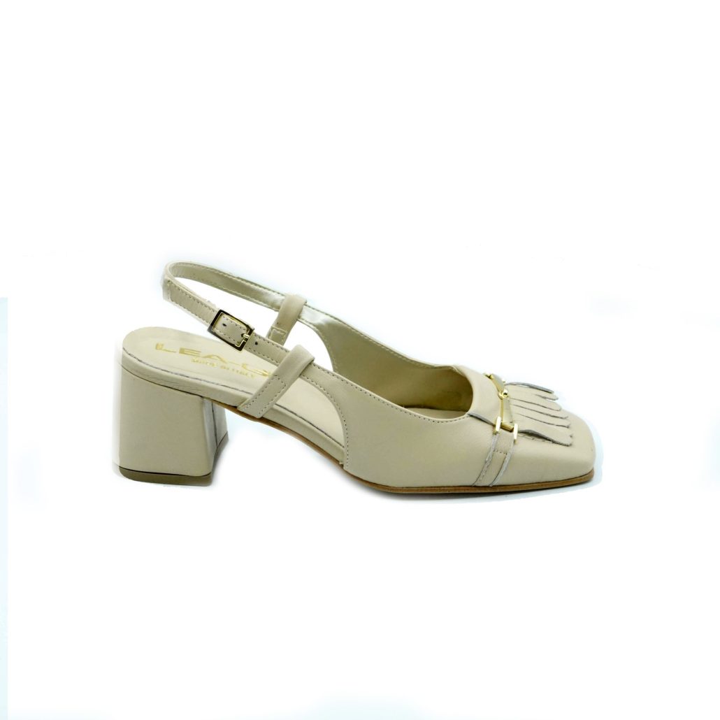 Lea Gu slingback in nappa, punta quadrata, accessorio e frange frontali, tacco 50mm Vendita Calda