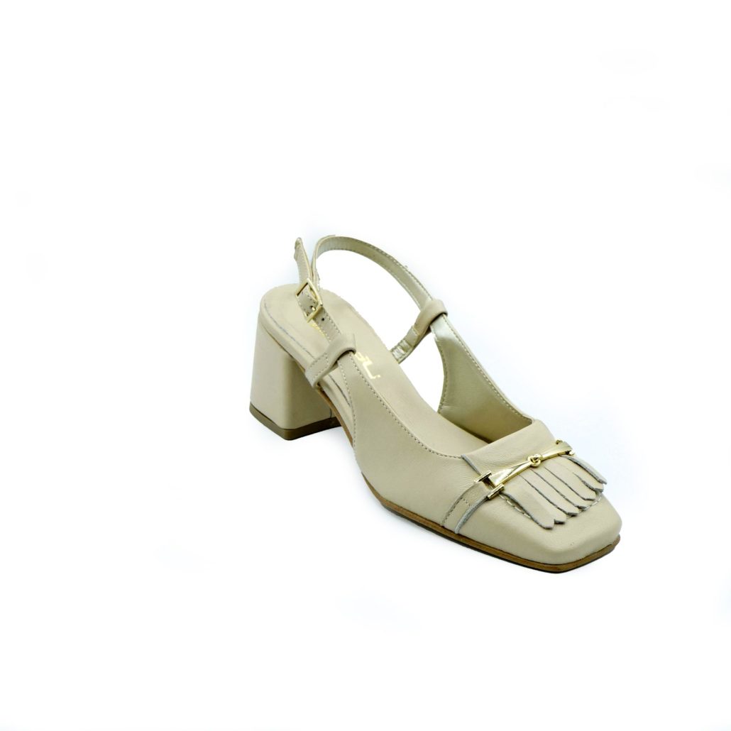 Lea Gu slingback in nappa, punta quadrata, accessorio e frange frontali, tacco 50mm Vendita Calda