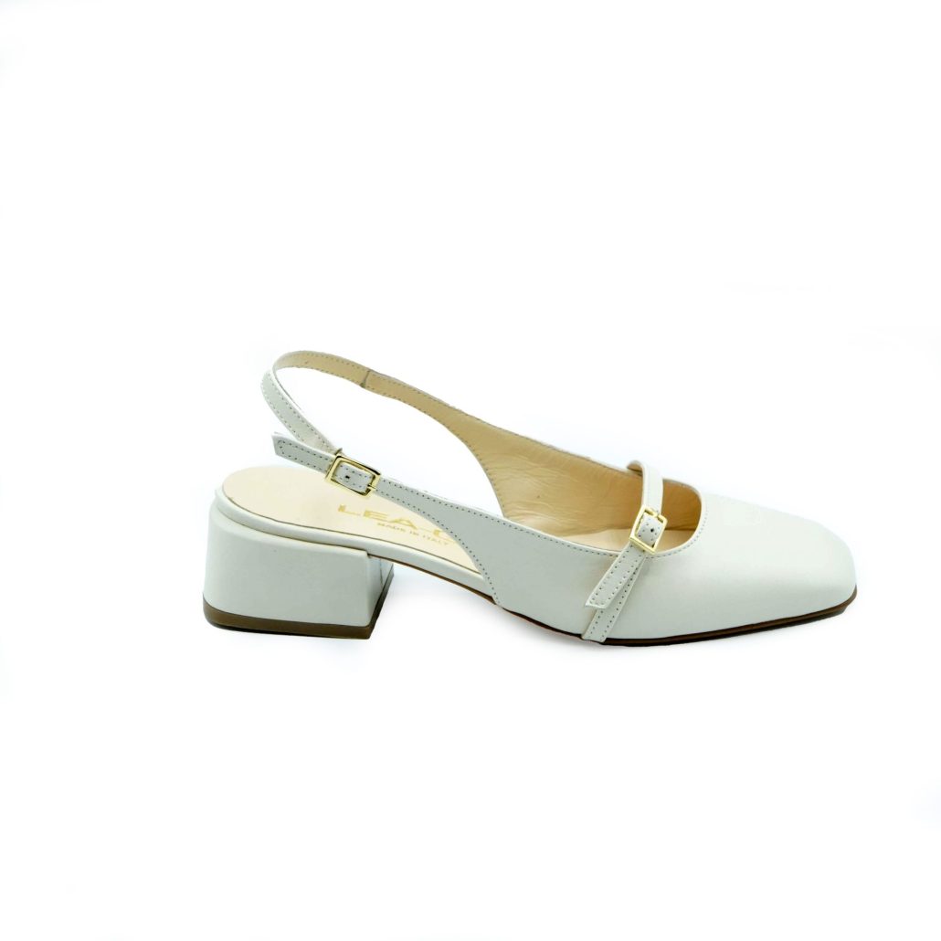 Lea Gu slingback in nappa, punta quadrata, cinturino frontale, tacco 35mm Vendita Economica