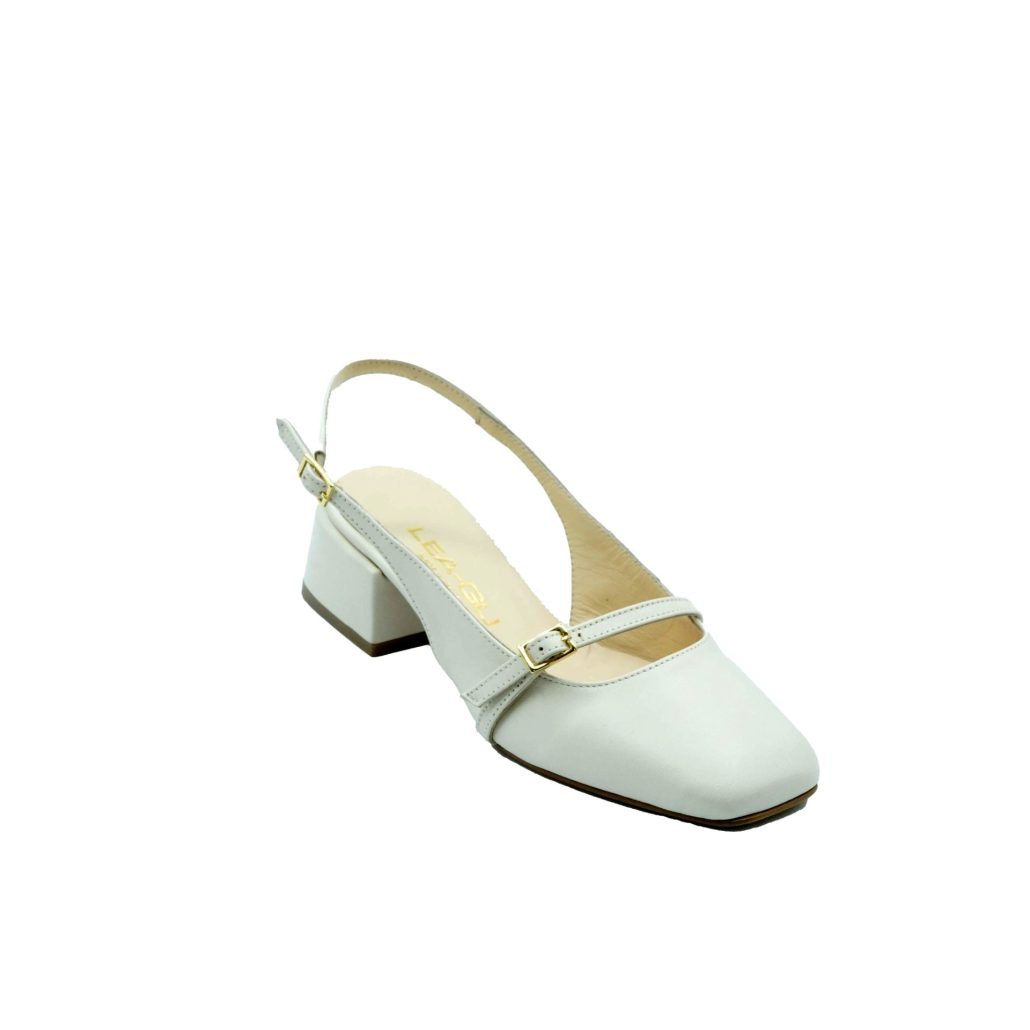 Lea Gu slingback in nappa, punta quadrata, cinturino frontale, tacco 35mm Vendita Economica