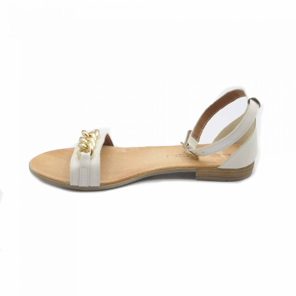 Lea Gu sandalo in nappa, fascia con accessorio oro centrale, cinturino alla caviglia, tacco 15 mm Vendita