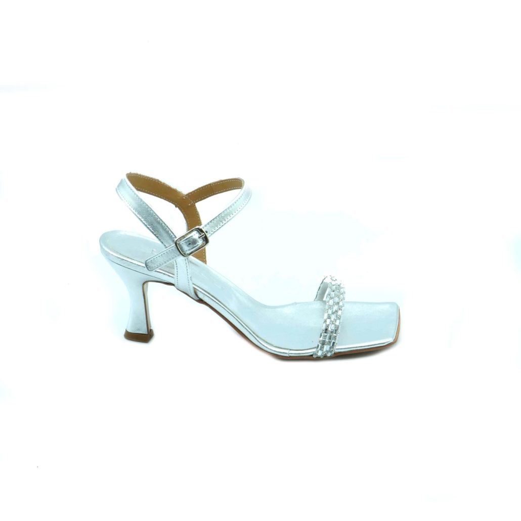 Lea Gu sandalo in nappa, fascia frontale con strass, punta quadrata, chiusura sul collo del piede, tacco ricoperto 70mm Qualità Garantita