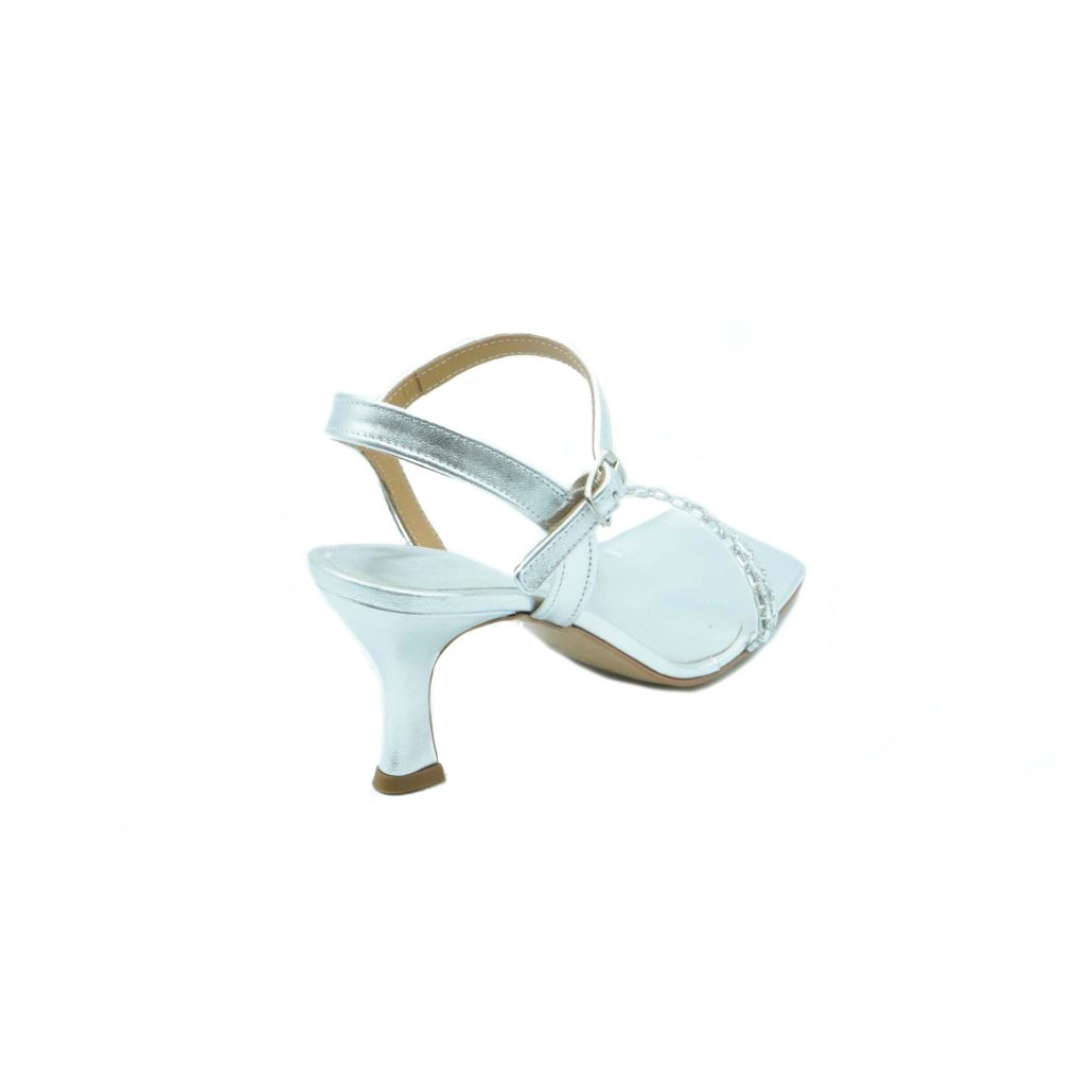Lea Gu sandalo in nappa, fascia frontale con strass, punta quadrata, chiusura sul collo del piede, tacco ricoperto 70mm Qualità Garantita
