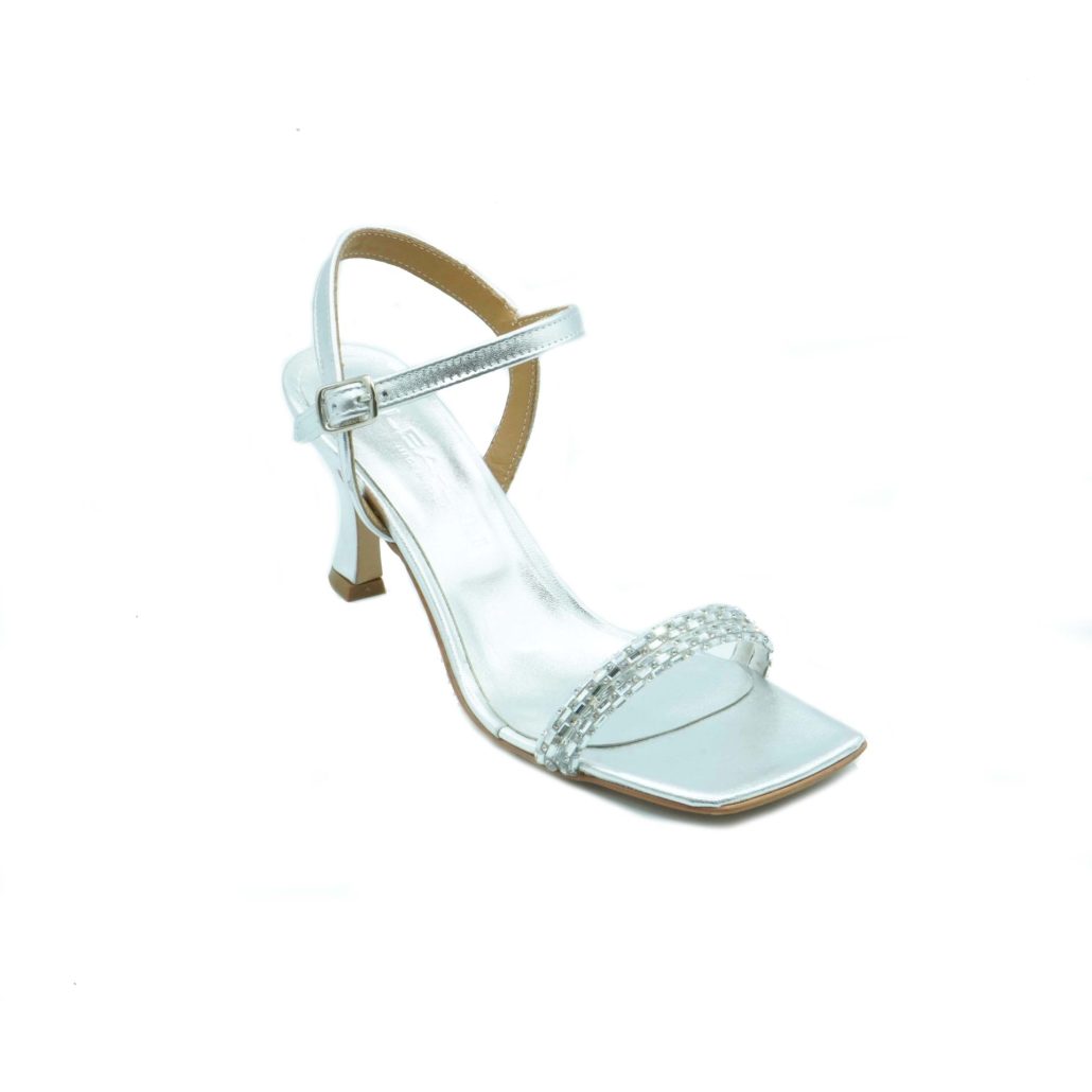 Lea Gu sandalo in nappa, fascia frontale con strass, punta quadrata, chiusura sul collo del piede, tacco ricoperto 70mm Qualità Garantita