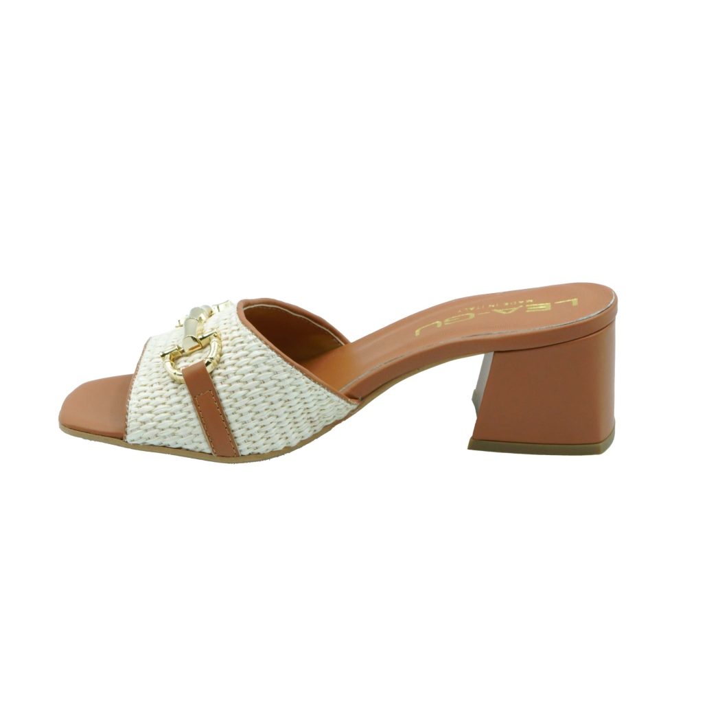 Lea Gu sandalo in nappa, fascia frontale in rafia con accessorio, tacco 50mm Negozi Online