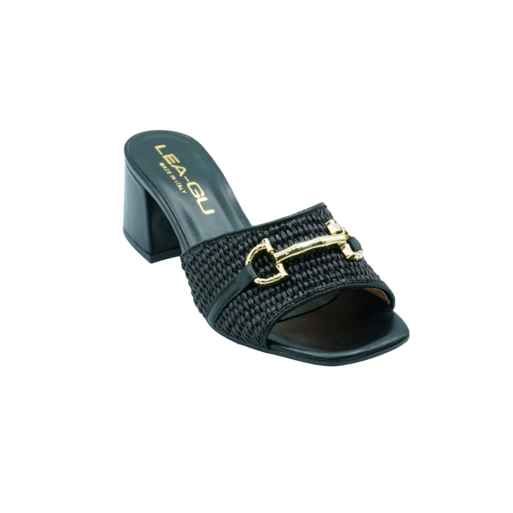 Lea Gu sandalo in nappa, fascia frontale in rafia con accessorio, tacco 50mm Negozi Online