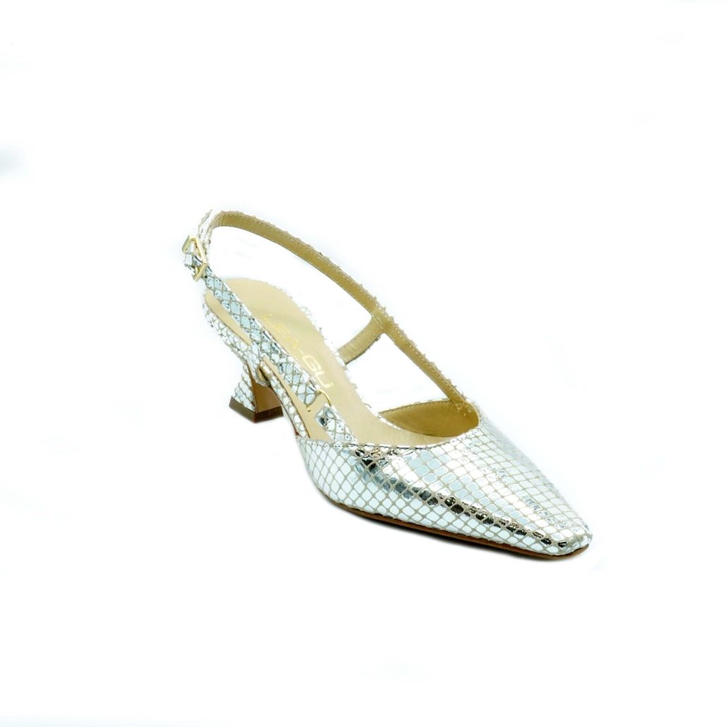 Lea Gu slingback in nappa stampata laminata ,tacco 50mm Offerta