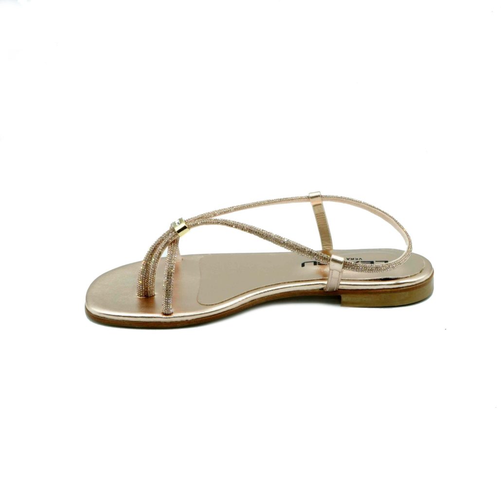Lea Gu sandalo in nappa laminata, strass frontali, tacco 10mm Nuova
