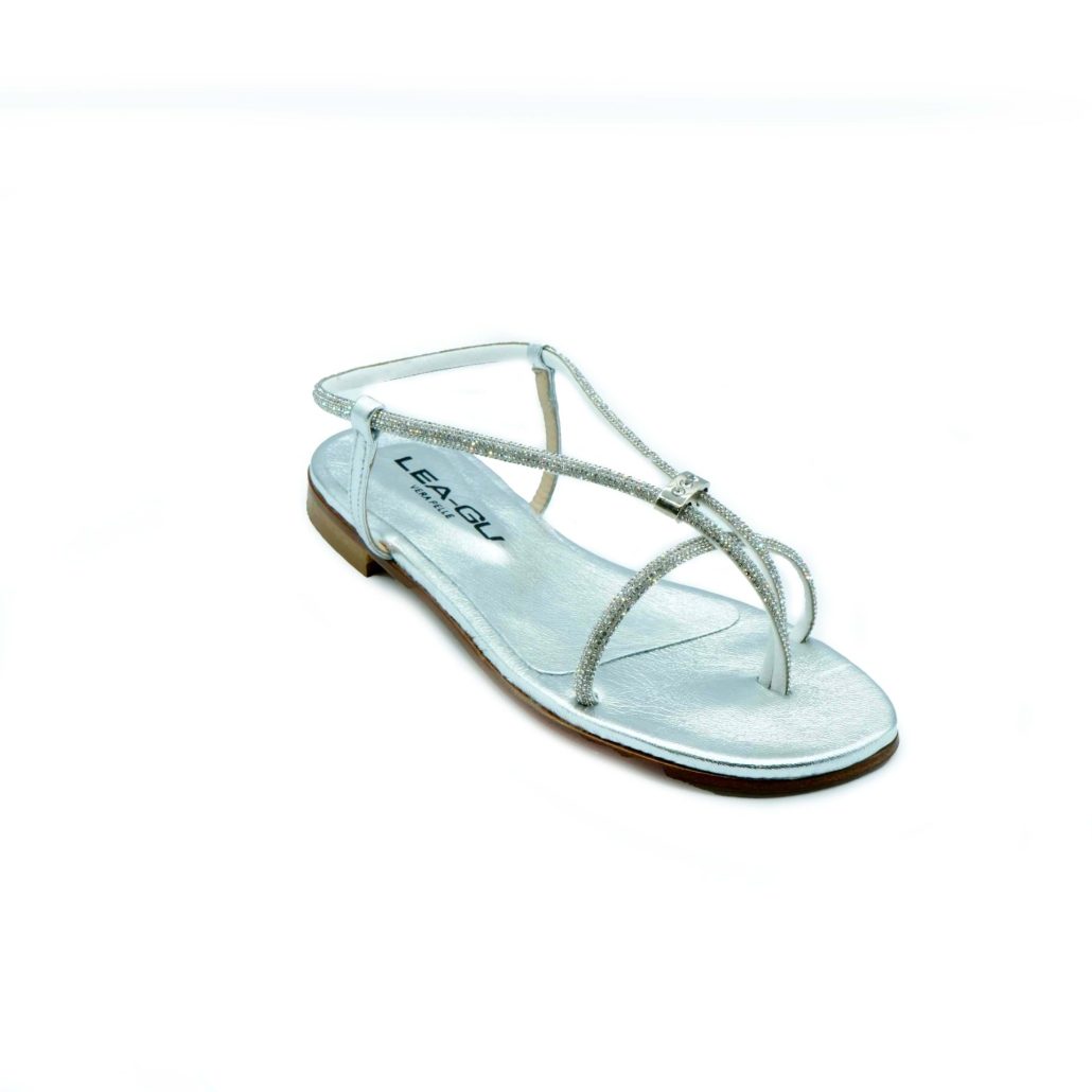 Lea Gu sandalo in nappa laminata, strass frontali, tacco 10mm Nuova