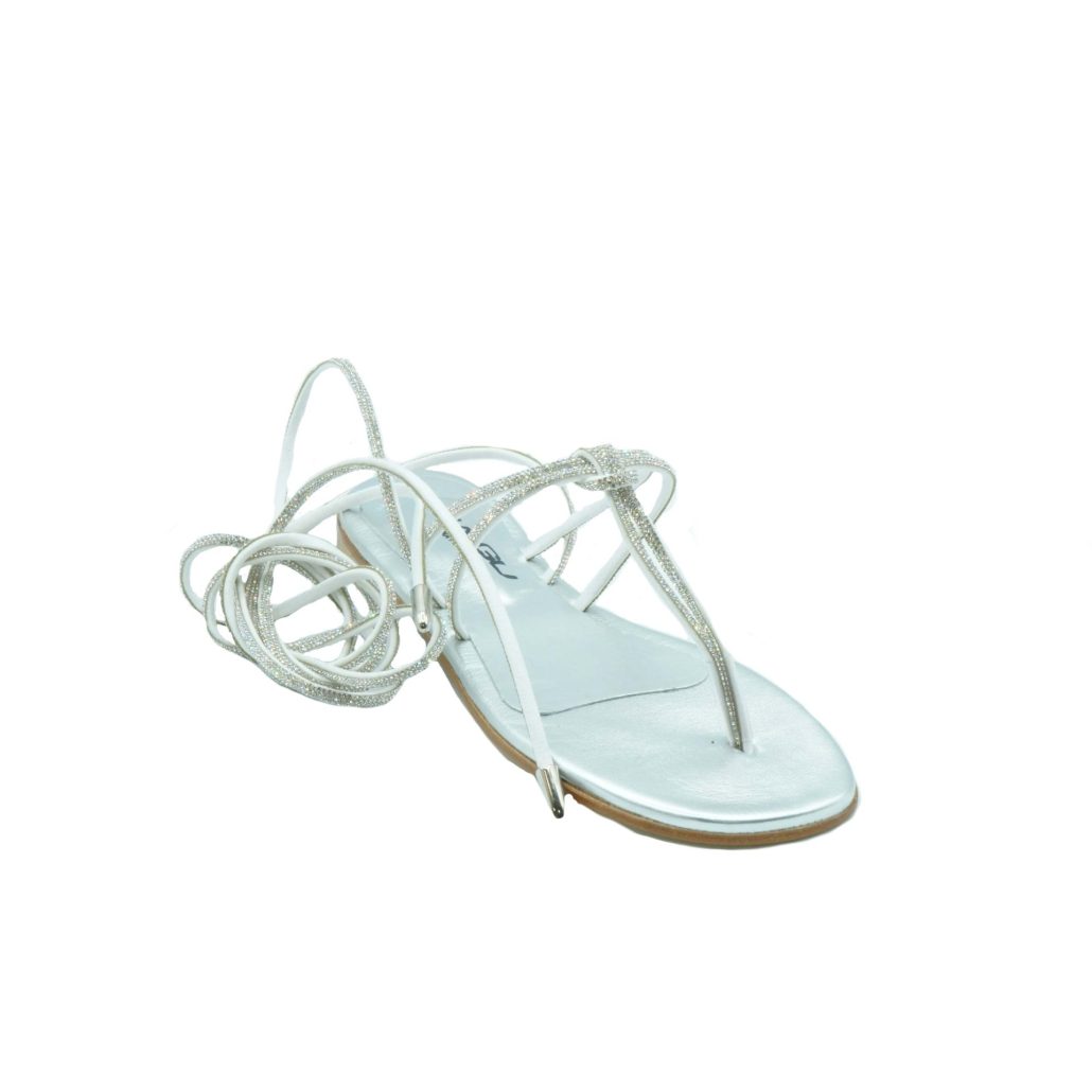 Lea Gu sandalo infradito in nappa laminata con strass, allacciatura al polpaccio, tacco 10 mm Qualità