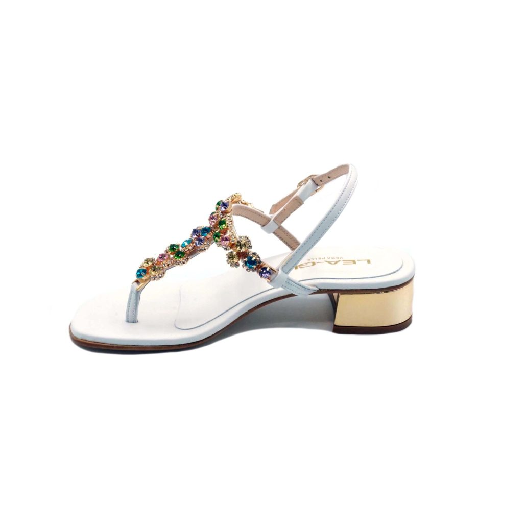 Lea Gu sandalo infradito in nappa, accessorio con swarovski frontale, chiusura posteriore, tacco 30mm Spedizione Gratuita