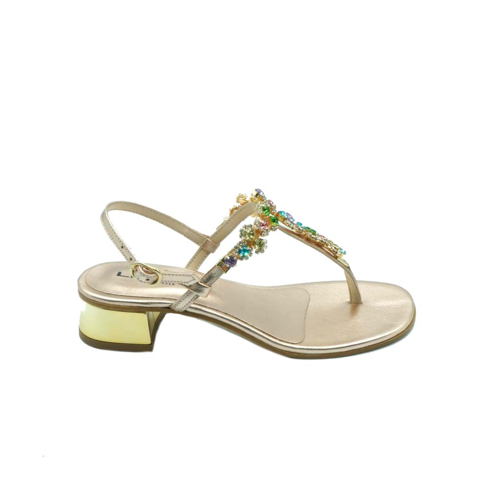 Lea Gu sandalo infradito in nappa, accessorio con swarovski frontale, chiusura posteriore, tacco 30mm Spedizione Gratuita