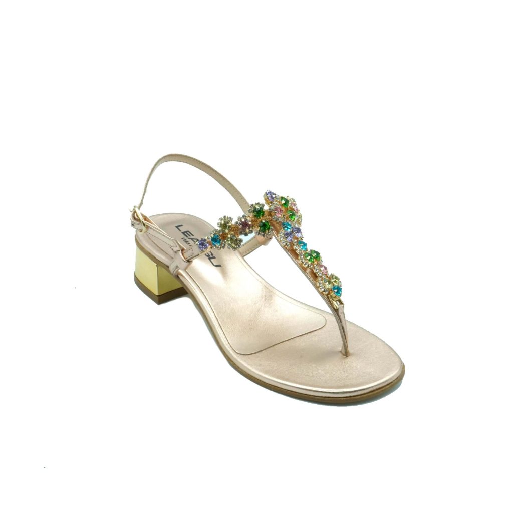 Lea Gu sandalo infradito in nappa, accessorio con swarovski frontale, chiusura posteriore, tacco 30mm Spedizione Gratuita