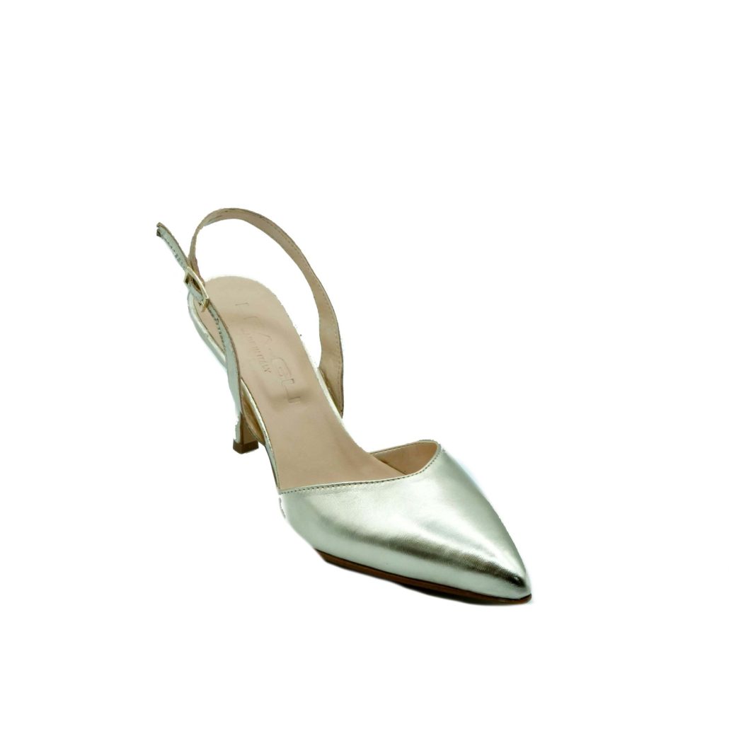 Lea Gu scarpa con tacco in nappa laminata, chiusura posteriore, tacco 65mm Acquista Ora