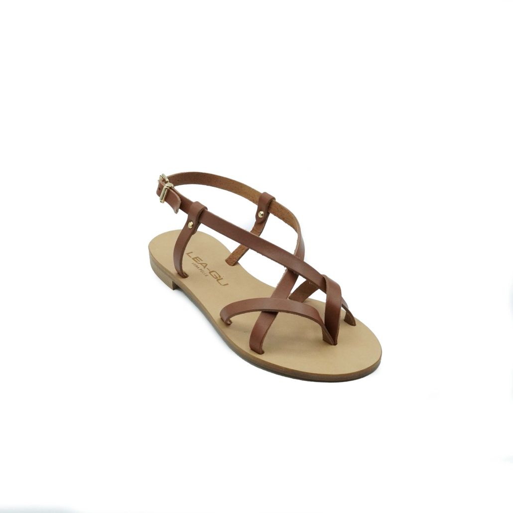 Lea Gu sandalo in nappa, incroci frontali, chiusura posteriore, tacco 10mm Nuova