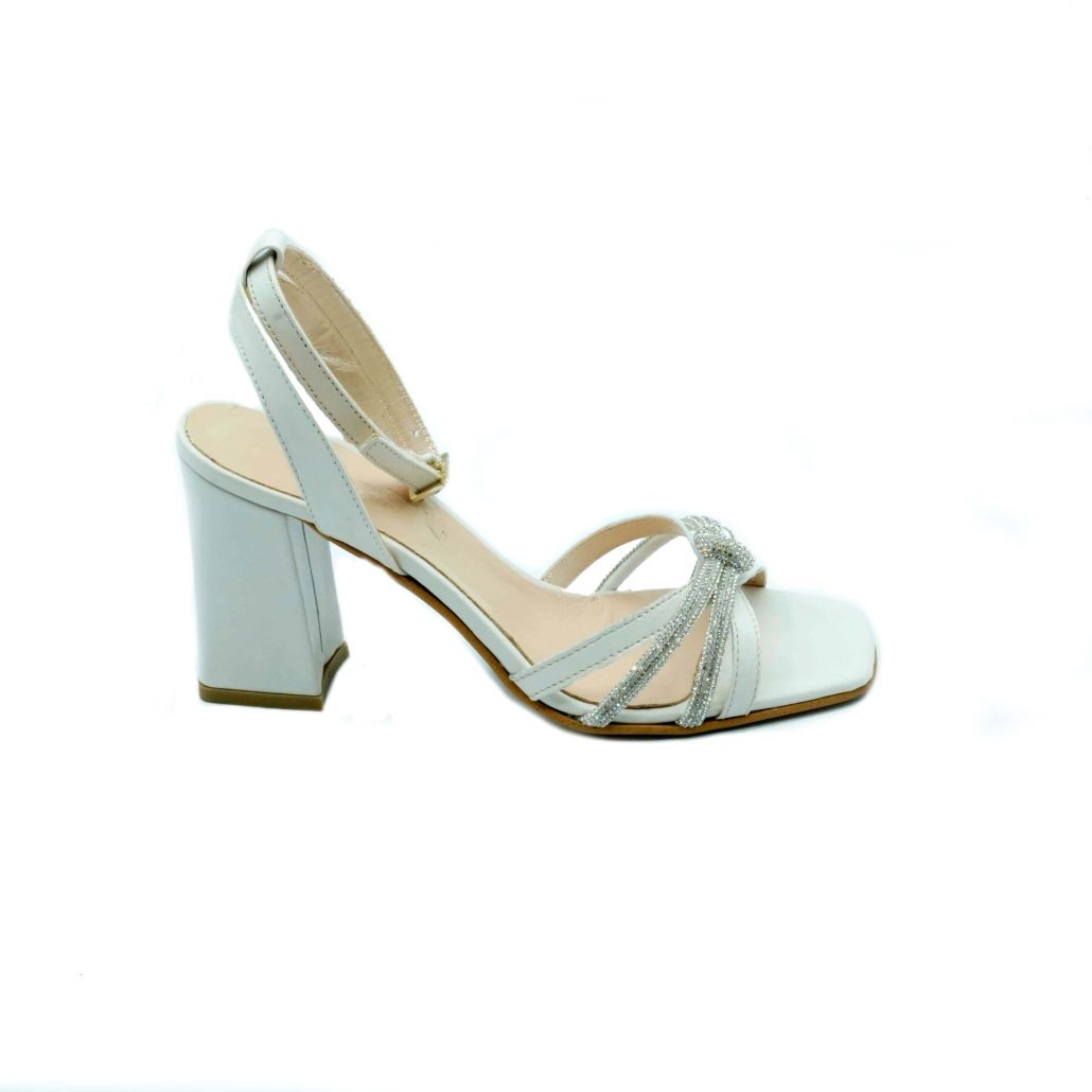 Lea Gu sandalo in nappa, incrocio e nodo frontale con strass, punta quadrata, tacco ricoperto 80 mm Moda