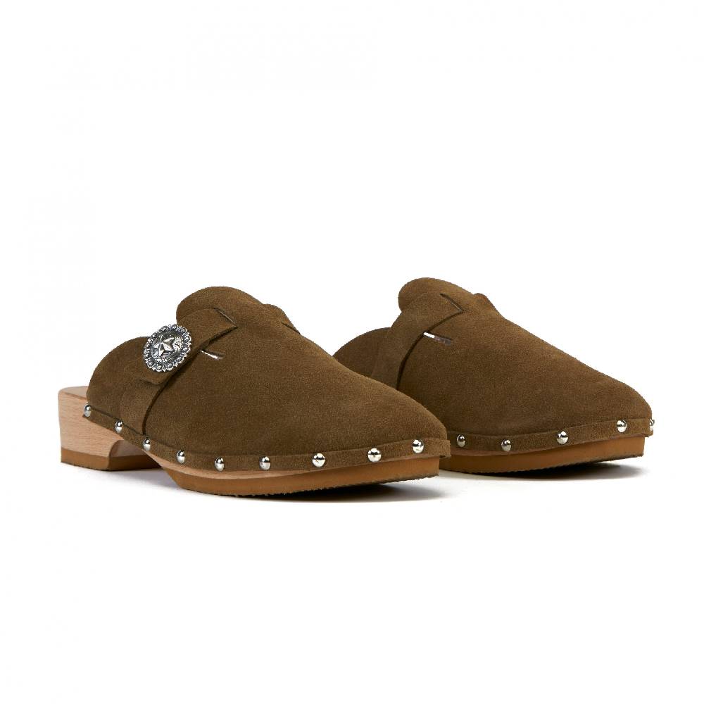 Kate Cate ALLEGRA CLOGS KAKI SUEDE CALFSKIN Outlet