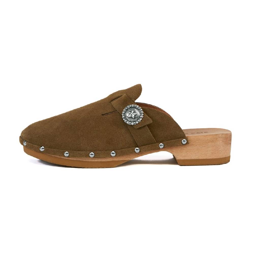 Kate Cate ALLEGRA CLOGS KAKI SUEDE CALFSKIN Outlet