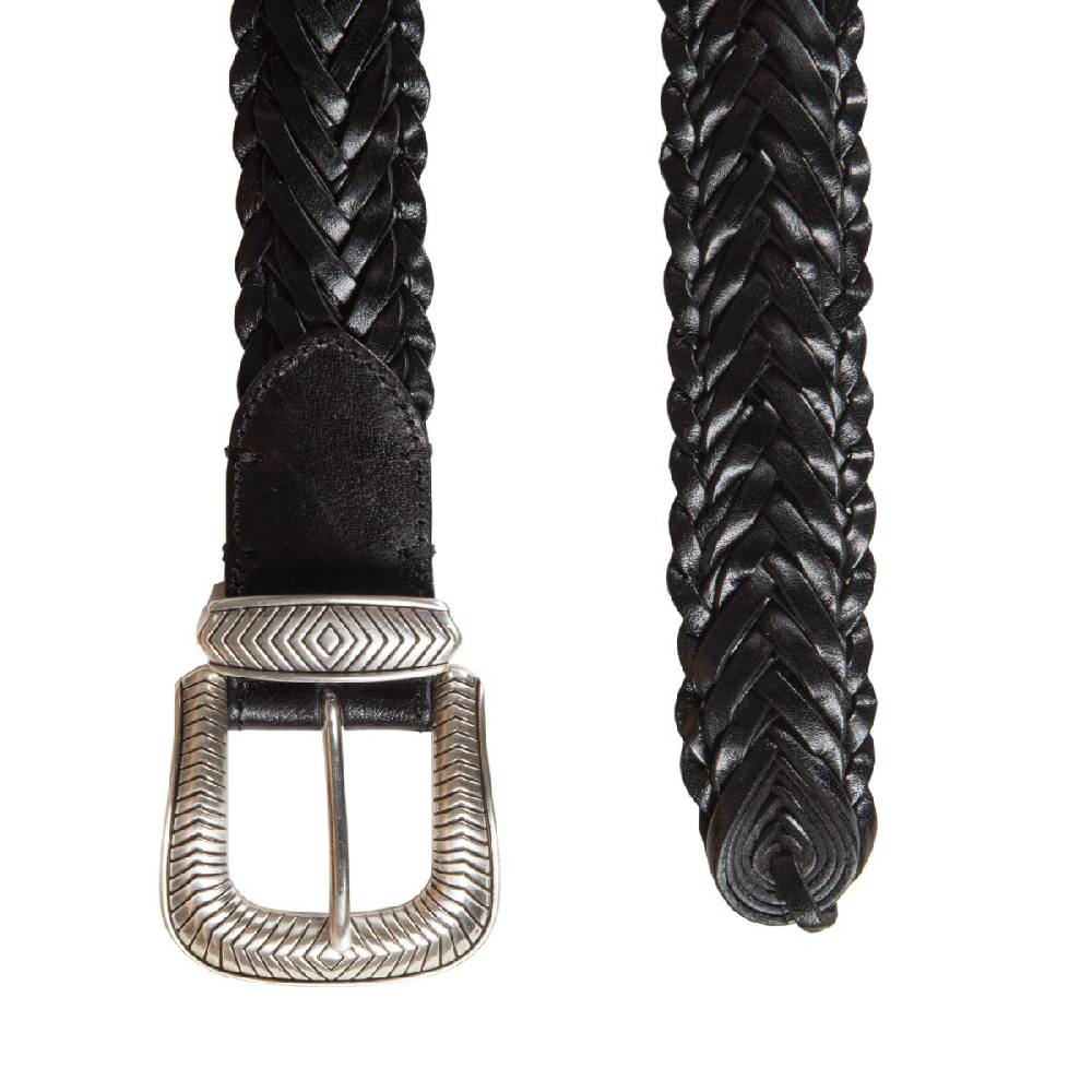 Kate Cate TEX MEX BRAID BELT BLACK LEATHER In Linea