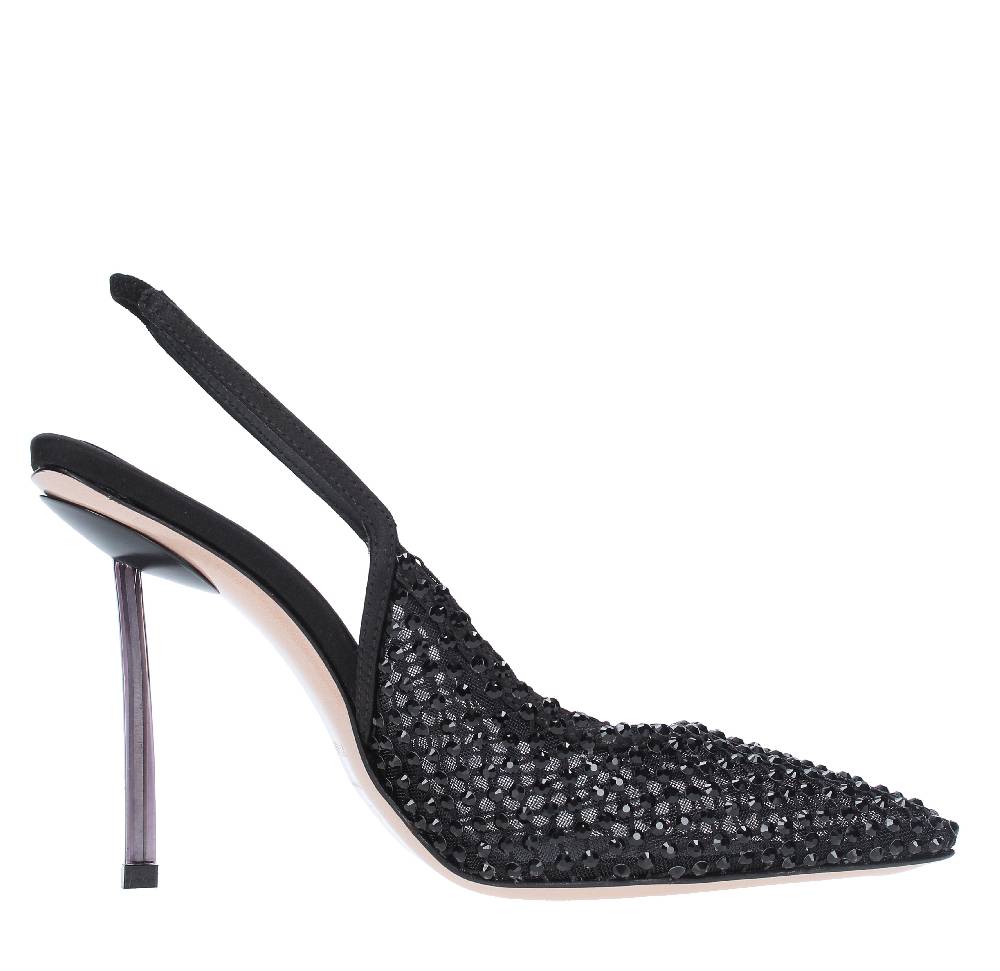 LE SILLA Sandali Slingback in pelle raso nylon e cristalli Vendita Calda