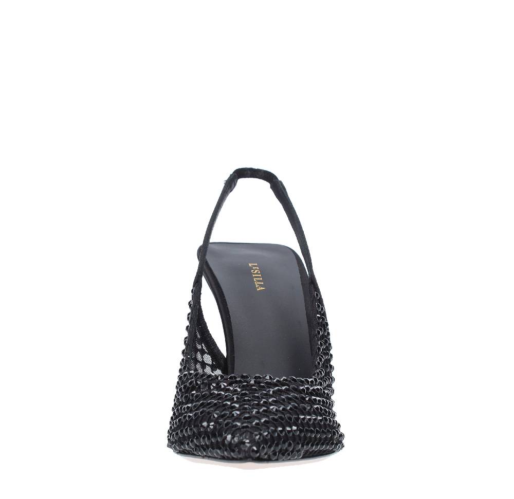 LE SILLA Sandali Slingback in pelle raso nylon e cristalli Vendita Calda