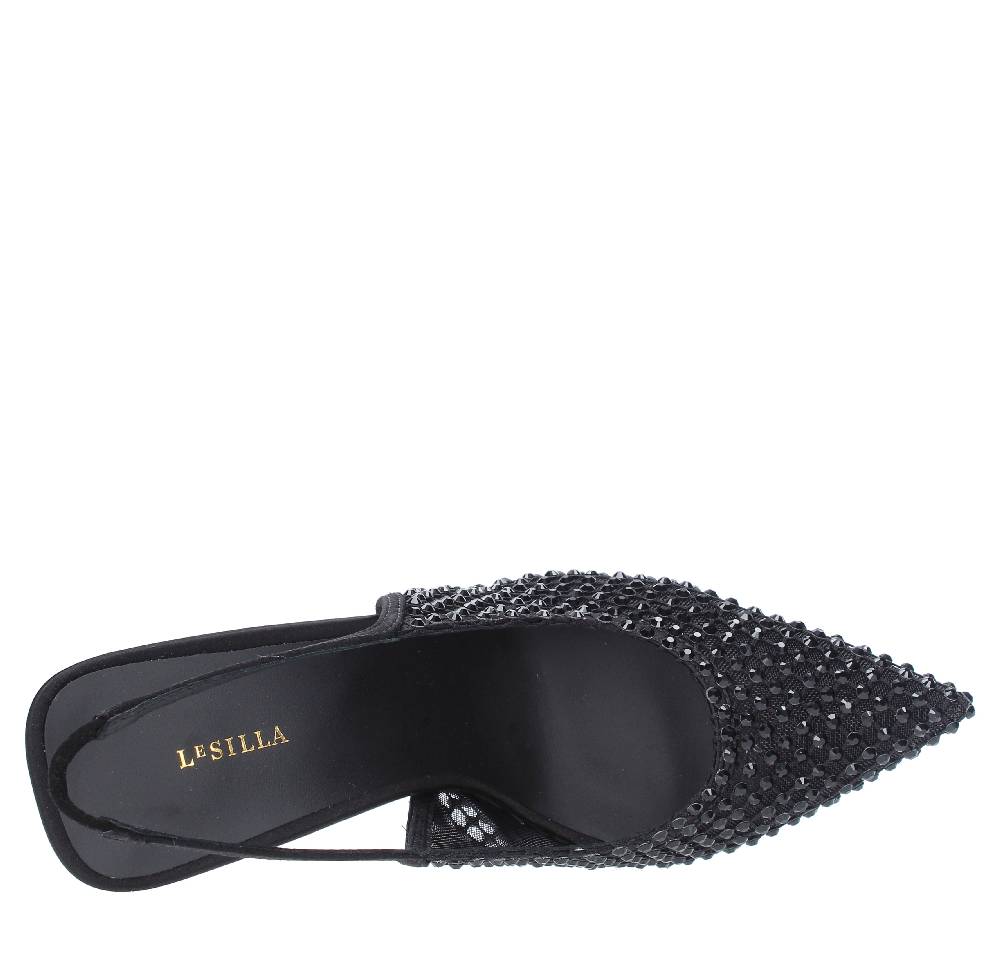 LE SILLA Sandali Slingback in pelle raso nylon e cristalli Vendita Calda