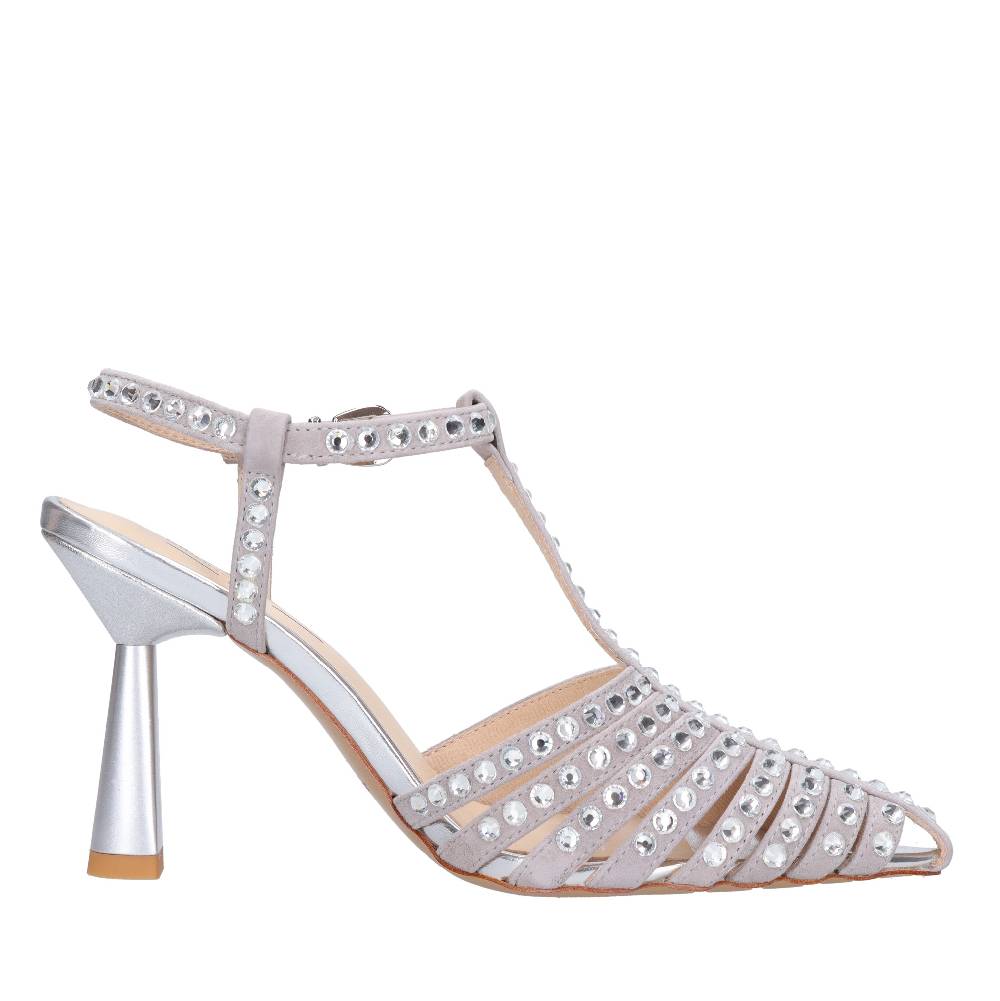 EMANUELLE VEE Décolleté Slingback in pelle e strass In Vendita