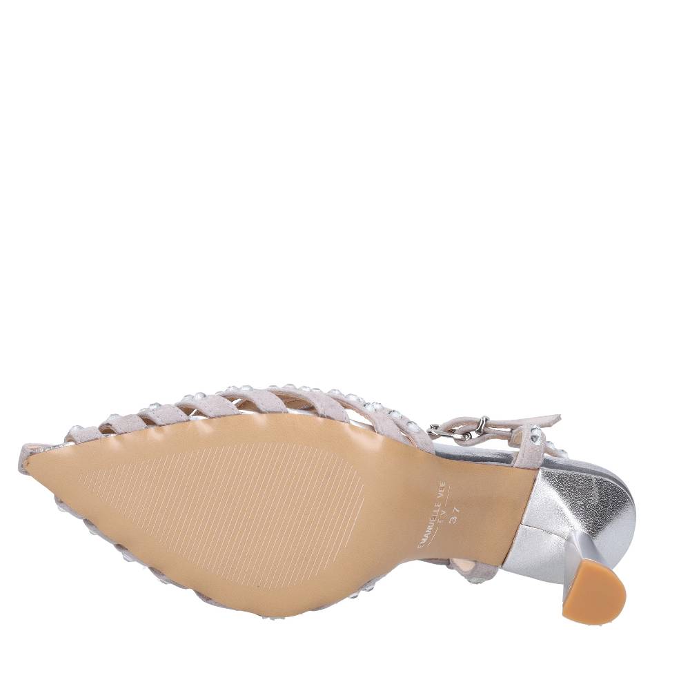 EMANUELLE VEE Décolleté Slingback in pelle e strass In Vendita