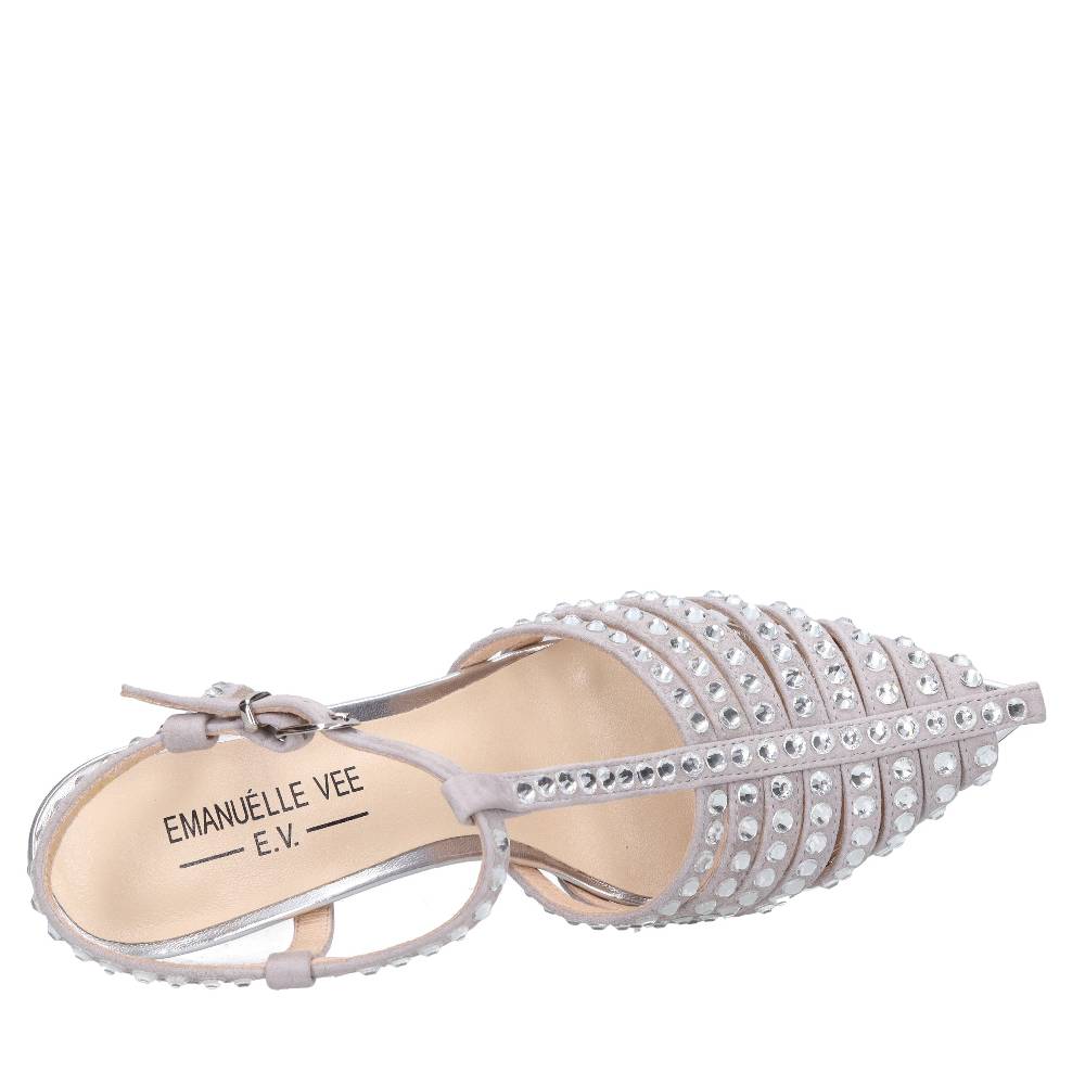 EMANUELLE VEE Décolleté Slingback in pelle e strass In Vendita