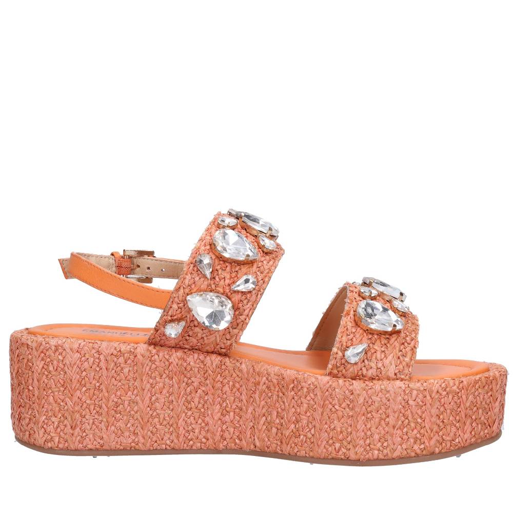 EMANUELLE VEE Sandali zeppa pelle rafia e strass Hotsell