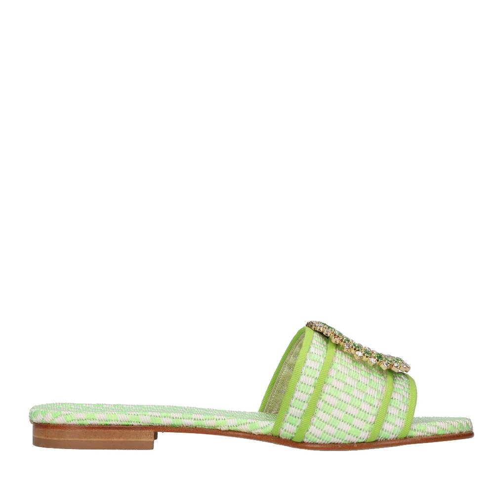 EMANUELA CARUSO Mules in rafia e tessuto Promozione