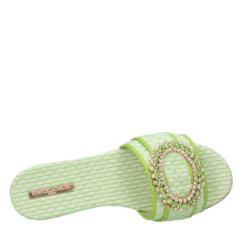 EMANUELA CARUSO Mules in rafia e tessuto Promozione