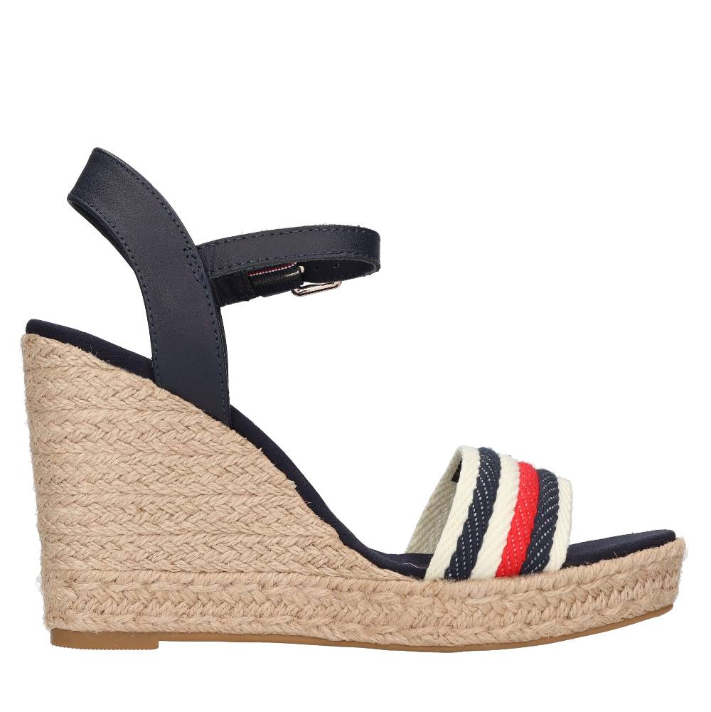 TOMMY HILFIGER Sandali con zeppa in pelle e tessuto Saldi