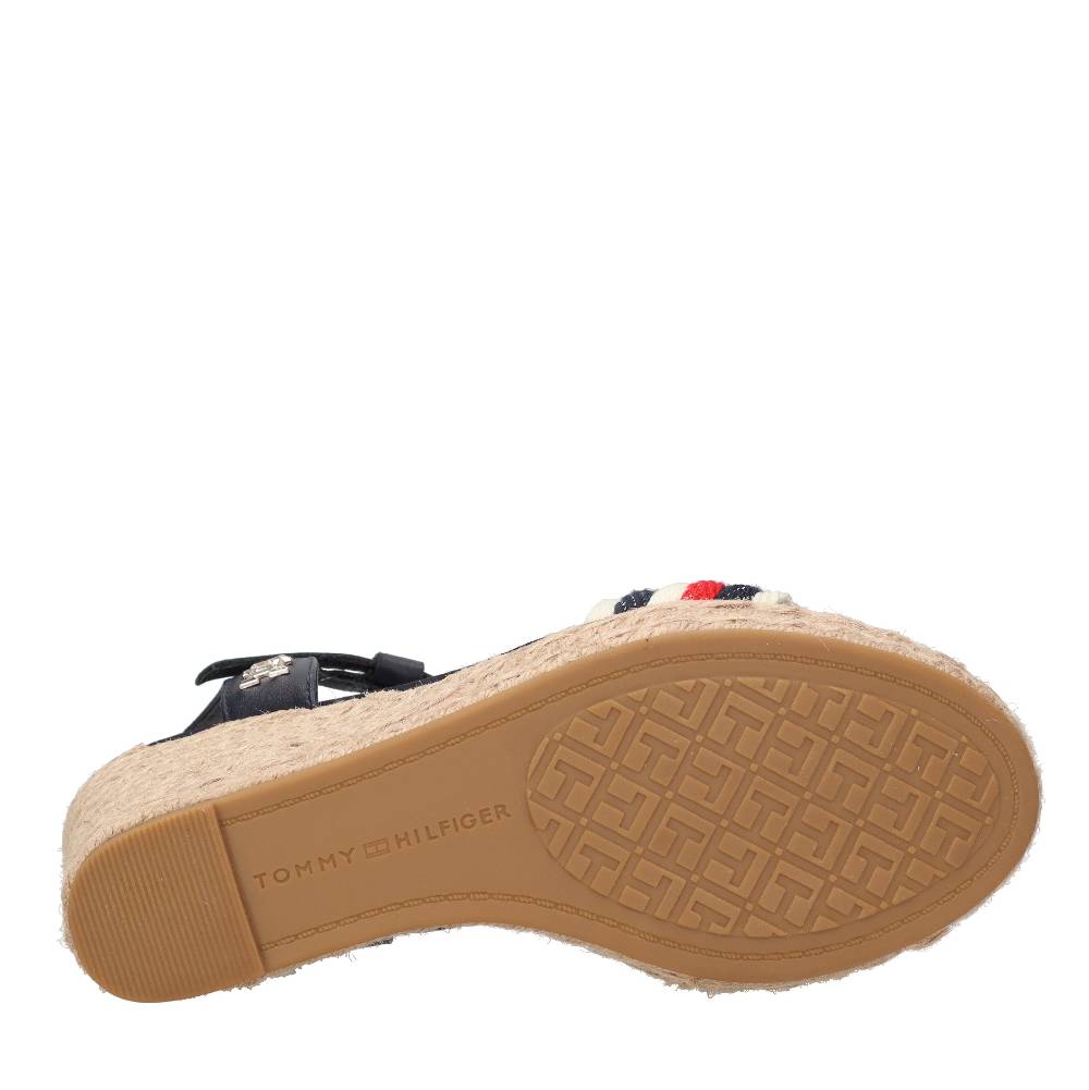 TOMMY HILFIGER Sandali con zeppa in pelle e tessuto Saldi