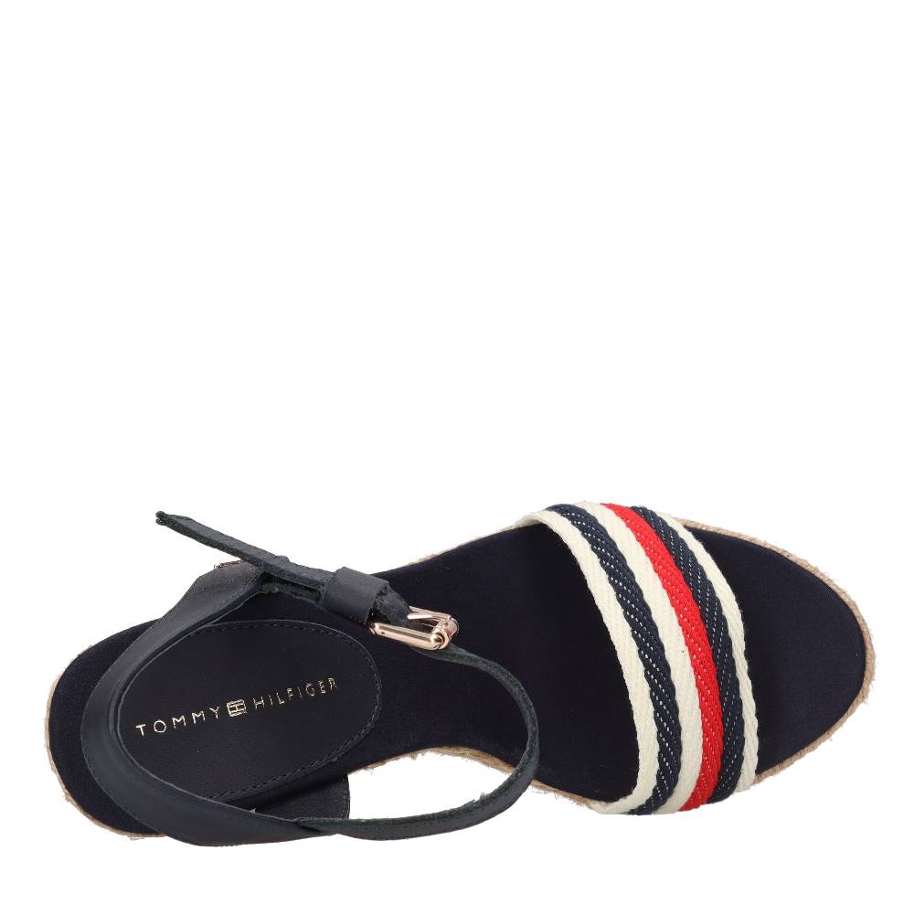 TOMMY HILFIGER Sandali con zeppa in pelle e tessuto Saldi