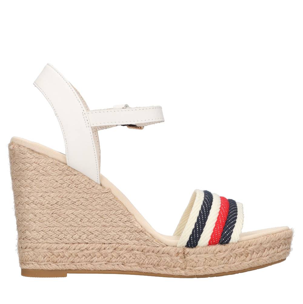 TOMMY HILFIGER Sandali con zeppa in pelle e tessuto Offerte