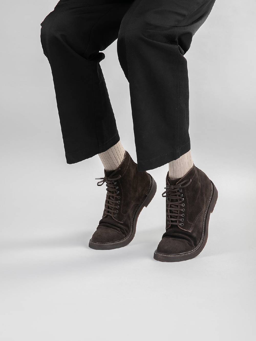 Officine Creative HOPKINS FLEXI 203 Stivaletti Stringati in Camoscio Marrone Saldi