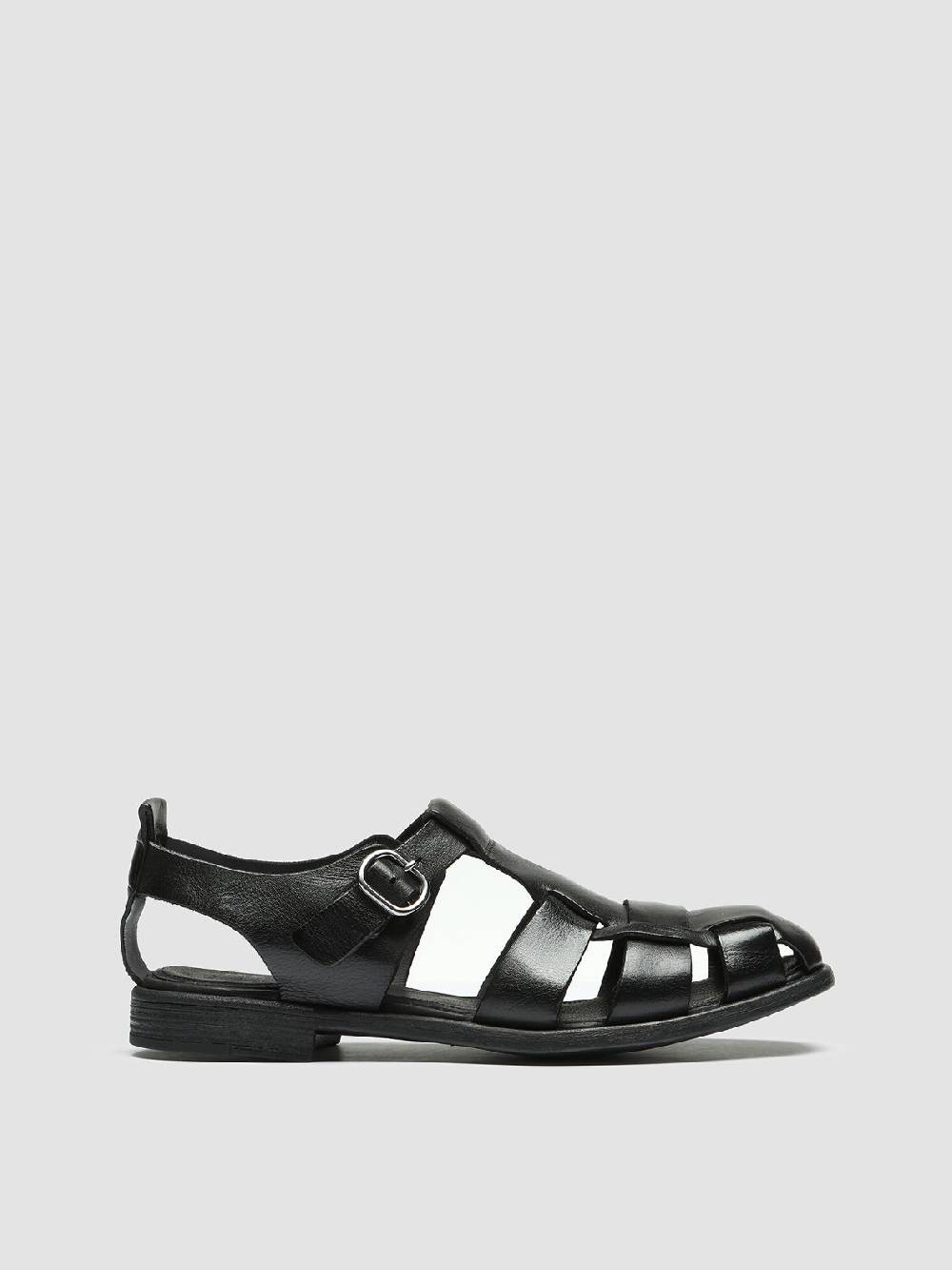 Officine Creative CHRONICLE 145 Sandali in Pelle Nera Saldi Di Fabbrica