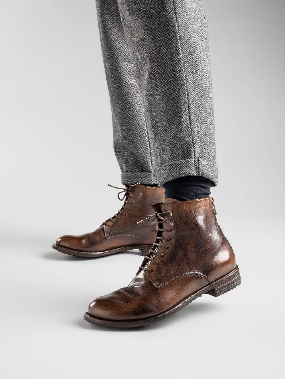 Officine Creative LEXIKON 123 Stivaletti in Pelle Marrone con Zip Qualità Garantita
