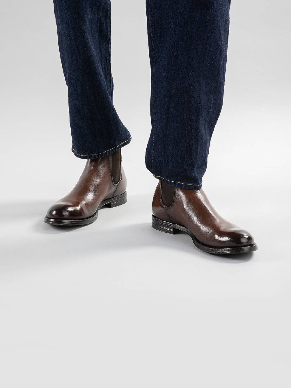 Officine Creative ANATOMIA 083 Stivaletti Chelsea in Pelle Marrone Saldi Di Fabbrica