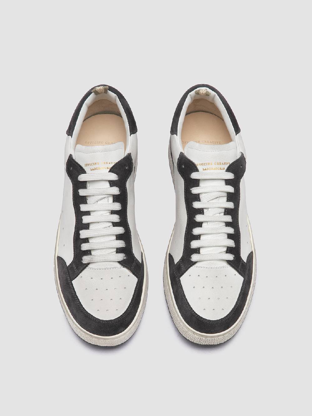 Officine Creative THE ANSWER 001 Sneaker Basse in Camoscio e Pelle Bianca Limitato a 3 giorni